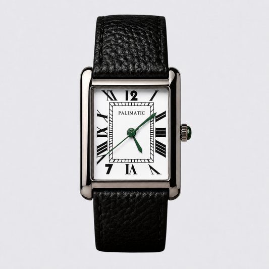 Montre carrée PALIMATIC Il Primo cadran blanc, vue de face

