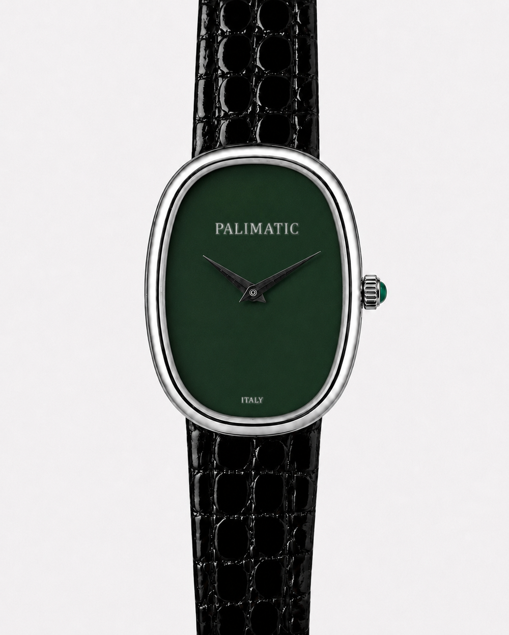 Montre ovale PALIMATIC Ovalissimo Verde cadran vert, vue de face