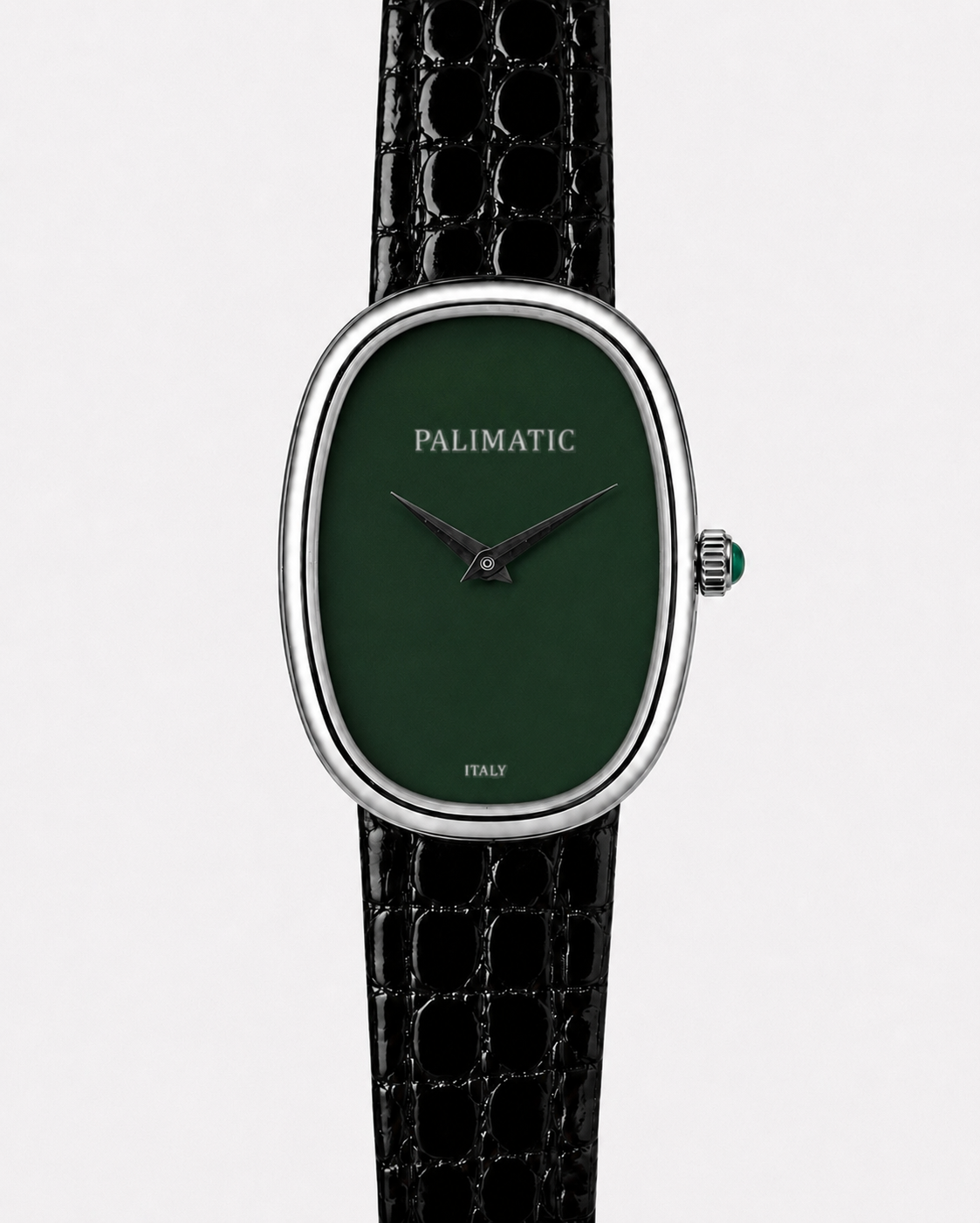 Montre ovale PALIMATIC Ovalissimo Verde cadran vert, vue de face