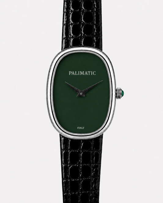 Montre ovale PALIMATIC Ovalissimo Verde cadran vert, vue de face