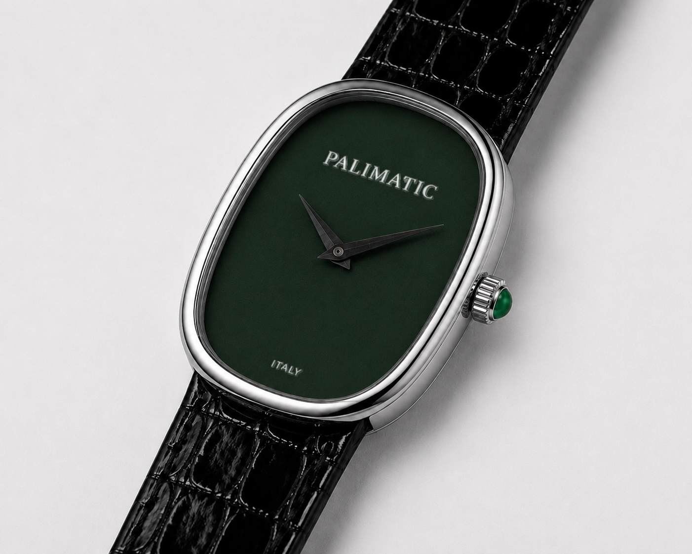 Montre ovale PALIMATIC Ovalissimo Verde, vue inclinée