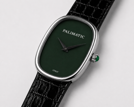 Montre ovale PALIMATIC Ovalissimo Verde, vue inclinée