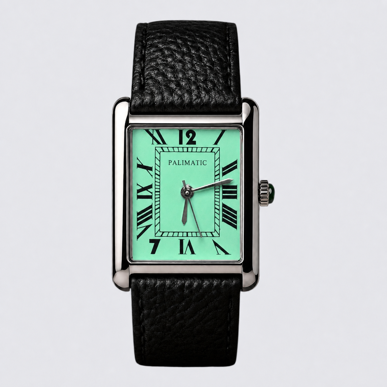 Montre carrée PALIMATIC cielo  sempre piu blu cadran turquoise, vue de face
